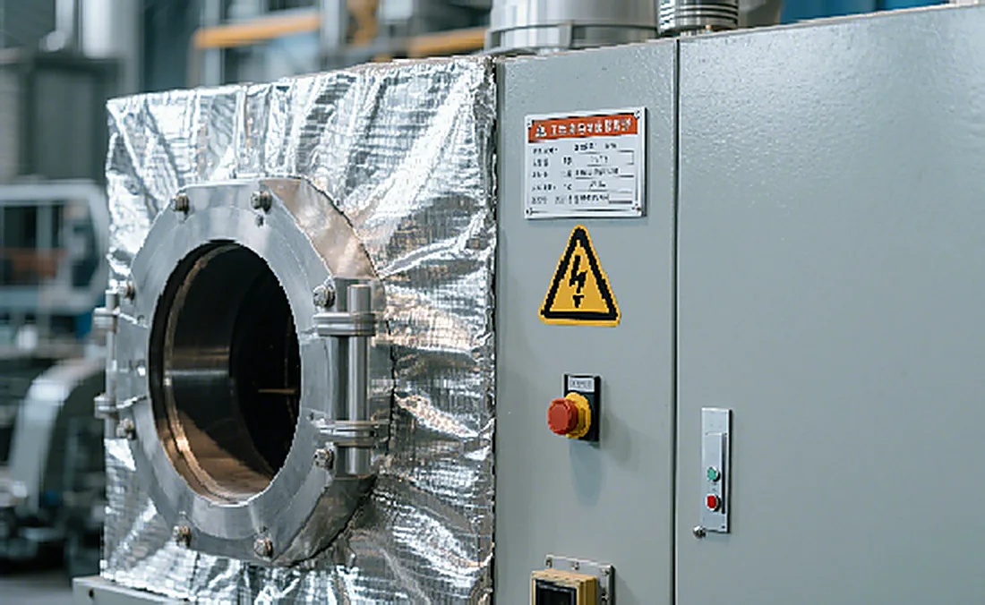 Industrial high-frequency furnace insulated with an aluminium foil shielding jacket
